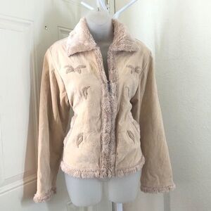 Y2K Cottagecore beige faux fur afghan penny lane jacket coat peacoat embroidered